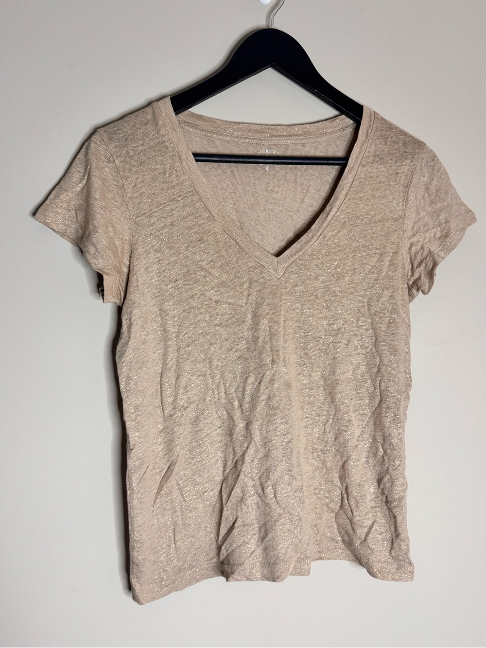 J. Crew Women's V-Neck Short Sleeve Tee with gold and Light Beige
